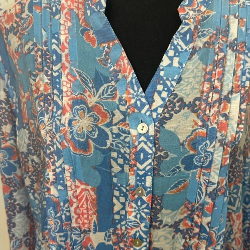 Ruby Rd. Floral Print Women's Top - Blue and Orange‎ - Picture 3 of 6